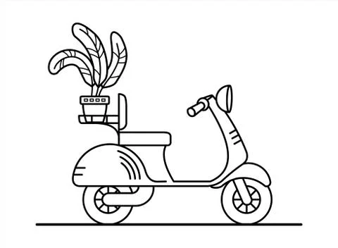 Vector retro scooter with a flower in the trunk; vintage stylish moped; scoot Stock Illustration