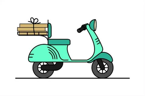 Vector retro scooter with a trunk, with boxes; vintage stylish moped; scooter Stock Illustration