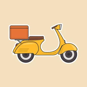 Vector retro scooter with a trunk, with boxes vintage stylish moped scooter for Stock Illustration