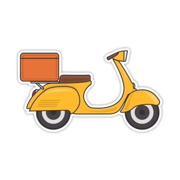 Vector retro scooter with a trunk, with boxes vintage stylish moped scooter for Stock Illustration