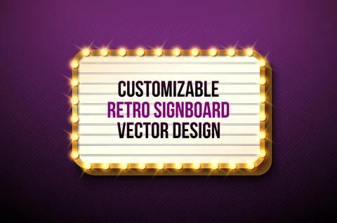 Vector Retro Signboard or Lightbox Illustration with Customizable Design on Dark Stock Illustration