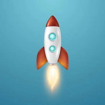 Vector Retro Space Rocket Ship Launch on Blue Sky Background. Space Rocket Stock Illustration