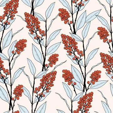 Vector retro style hand-drawn berry seamless pattern Stock Illustration