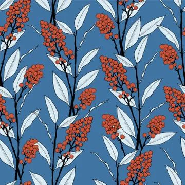 Vector retro style hand-drawn berry seamless pattern Stock Illustration