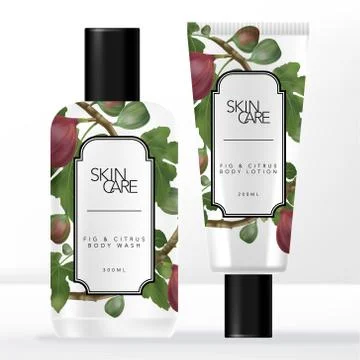 Vector Retro Style or Vintage Common Fig &amp; Citrus Skin Care Tube Stock Illustration