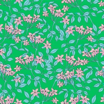 Vector retro style pink Jasmine floral seamless repeat pattern 스톡 일러스트