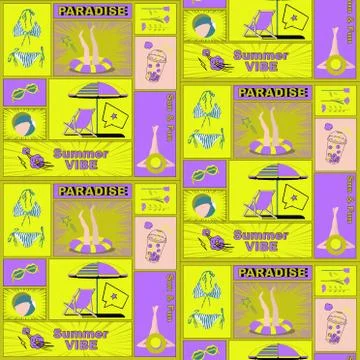 Vector retro style summer topic cartoon seamless pattern Stock Illustration