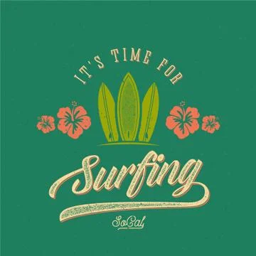 Vector Retro Style Surfing Label, Logo or T-shirt Graphic Design Featuring Stock Illustration
