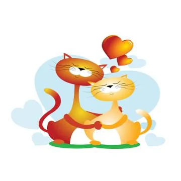 Vector retro styled illustration of a couple of cats. Hugging animals  Stock Illustration