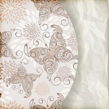 Vector retro summer  background with vintage butterflies and floral pattern,  Stock Illustration