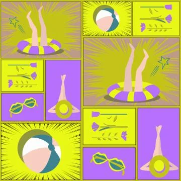 Vector retro summer topic cartoon seamless pattern Stock Illustration