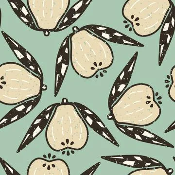 Vector Retro Tropical Guava Design on Turquoise seamless pattern background Stock Illustration
