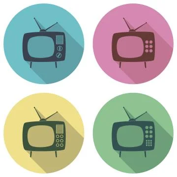 Vector retro tv set flat colorful icons Stock Illustration