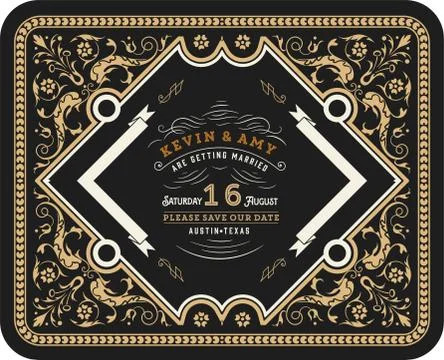 Vector. Retro wedding card Stock Illustration