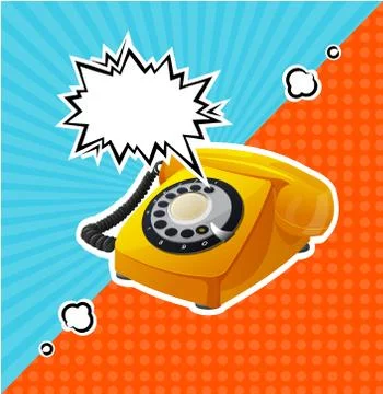 Vector Retro Yellow Phone in Comic Style With Bubble for Text. Stock Illustration