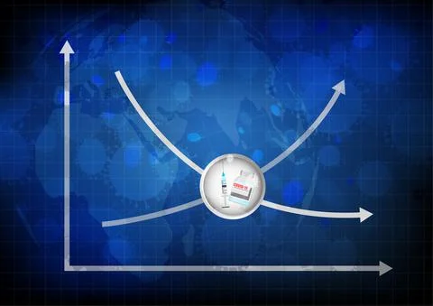 Vector : Reverse business graph with virus vaccine and worldmap Stock Illustration