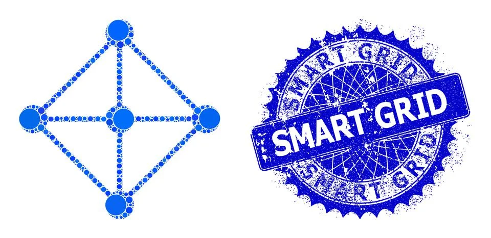 Vector Rhombus Grid Nodes Composition of Small Circles and Textured Smart Grid Stock Illustration