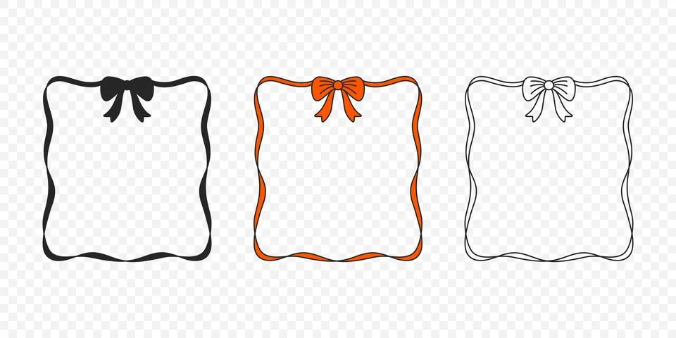 Vector Ribbon Frame Set with Bow. Decorative Hand Drawn Ribbon Frame Outline for Stock Illustration