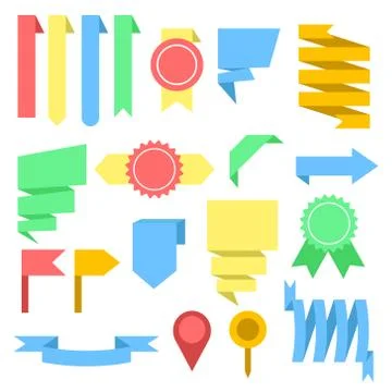Vector ribbons and labels flat set, stock vector illustration Stock Illustration