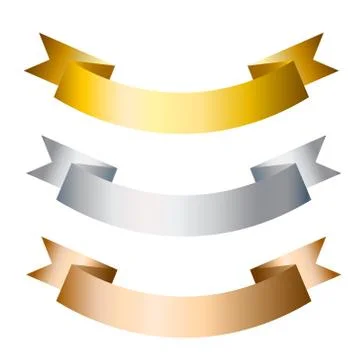Vector ribbons banners golden, silver and bronze flat isolated on white backg Stock-Illustration