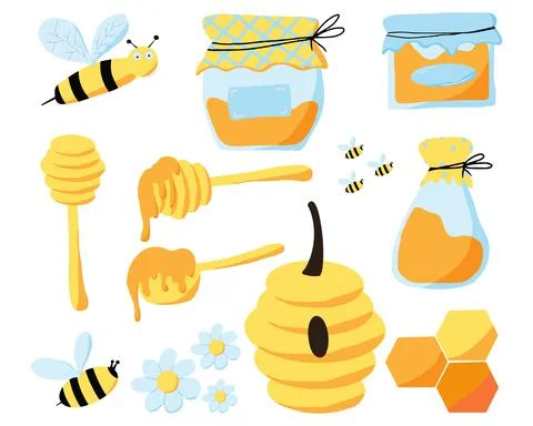 Vector rice set with honey. Stock Illustration