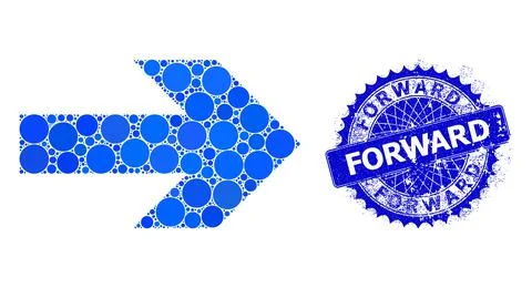 Vector Right Arrow Collage of Small Circles with Textured Forward Seal Stock Illustration