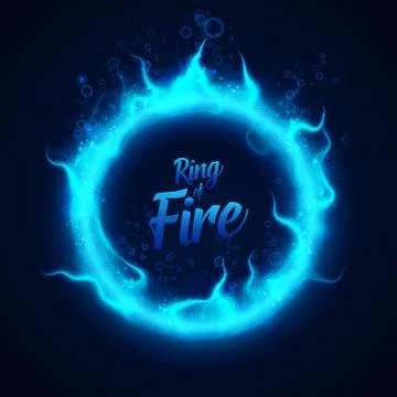 Vector ring of fairy blue underwater fire with bubbles. Procedural fire flame Illustrazione stock