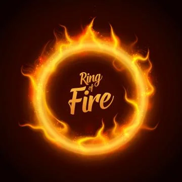 Vector ring of orange fire with sparks. Procedural fire flames burn around gl Stock Illustration