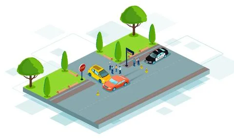 Vector of a road collision at intersection with two cars involved in traffic  Stock Illustration