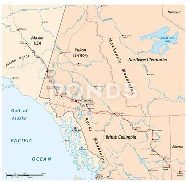 Vector road map of the Alaska Highway: Graphic #245797809