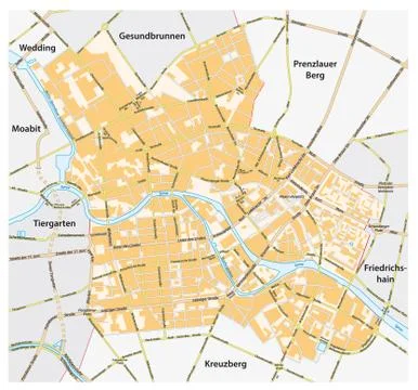 Vector road map of Berlin Mitte district, Germany Illustrazione stock