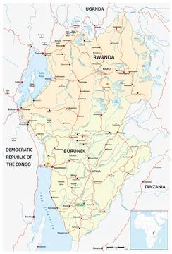 Vector road map of east african states rwanda and burundi Stock Illustration