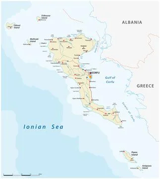 Vector road map of the Ionian island Corfu, Greece Stock Illustration