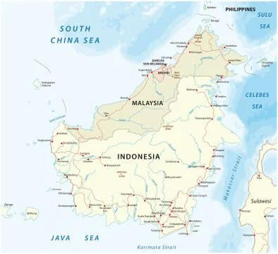 Vector road map of island Borneo, Kalimantan Stock Illustration