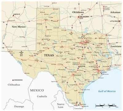 Vector road map of the US state of Texas Stock Illustration