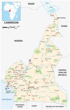 Vector road map of the West African state of Cameroon Stock Illustration