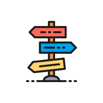 Vector road or traffic sign, intersection, crossroad flat color line icon. Illustrazione stock