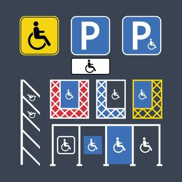 Vector road sign disabled handicapped parking signs and symbols, wheelchair icon Stock Illustration