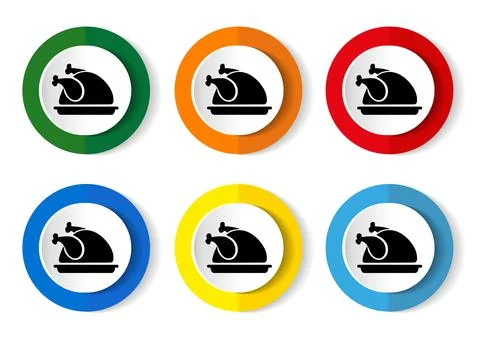 Vector roast chicken icons, set of colorful flat design buttons イラスト素材
