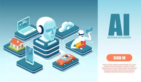 Vector of a robot artificial intelligence controlling modern technology Stock Illustration