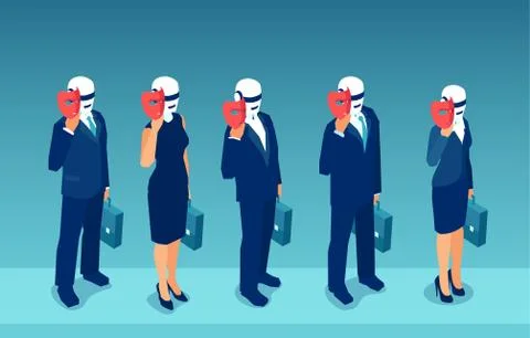 Vector of robot candidates hiding behind masks Stock Illustration