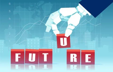 Vector of a robot hand assembling word future Stock Illustration