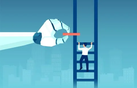 Vector of a robot hand helping climbing up businessman Stock Illustration