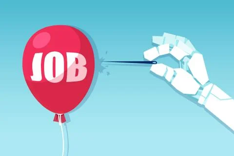 Vector of a robot hand with a needle ready to bursts a job balloon Stock Illustration