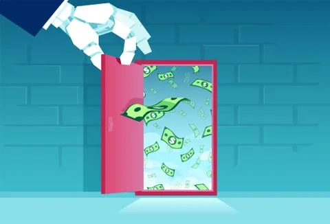 Vector of a robot hand opening a door of financial opportunities Stock Illustration