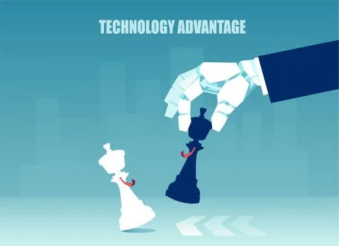 Vector of a robot hand playing winning a chess game Stock Illustration