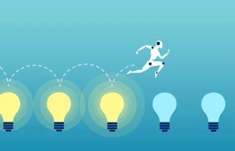 Vector of a robot jumping over the bright lightbubls Stock Illustration