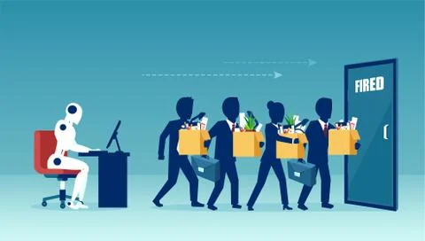 Vector of a robot manager replacing businesspeople being fired Stock Illustration