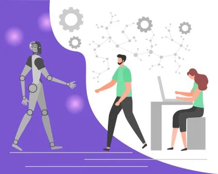 Vector Robot People Job Teamwork Partnership AI Stock Illustration