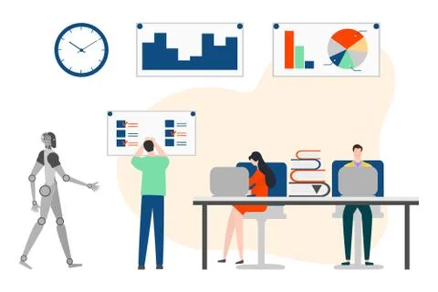 Vector Robot People Job Teamwork Partnership AI Stock Illustration